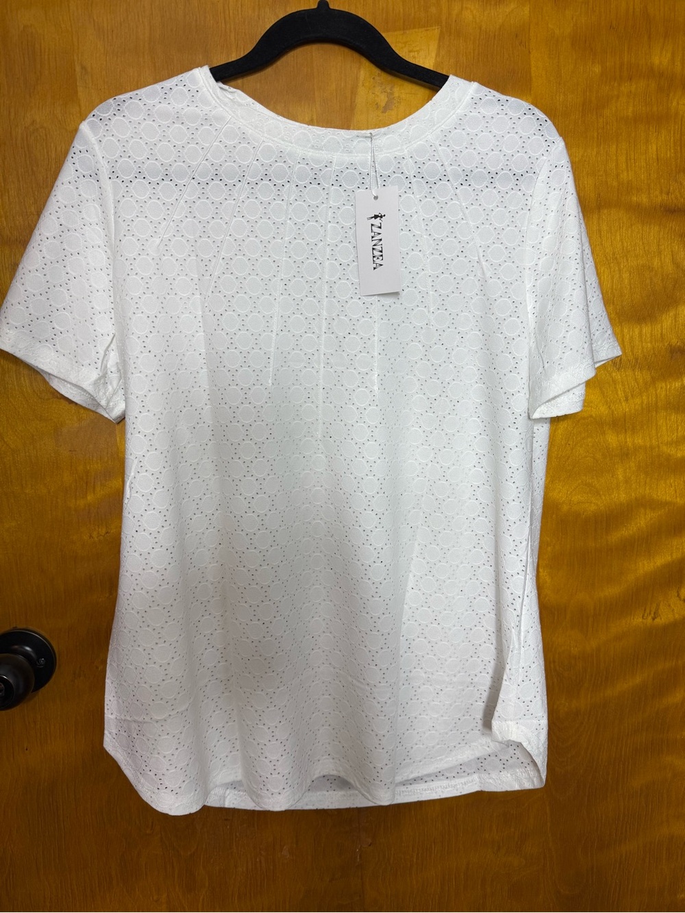 NWT ZANZEA White Eyelet Lace Blouse Size Large Short Sleeve Boho Top